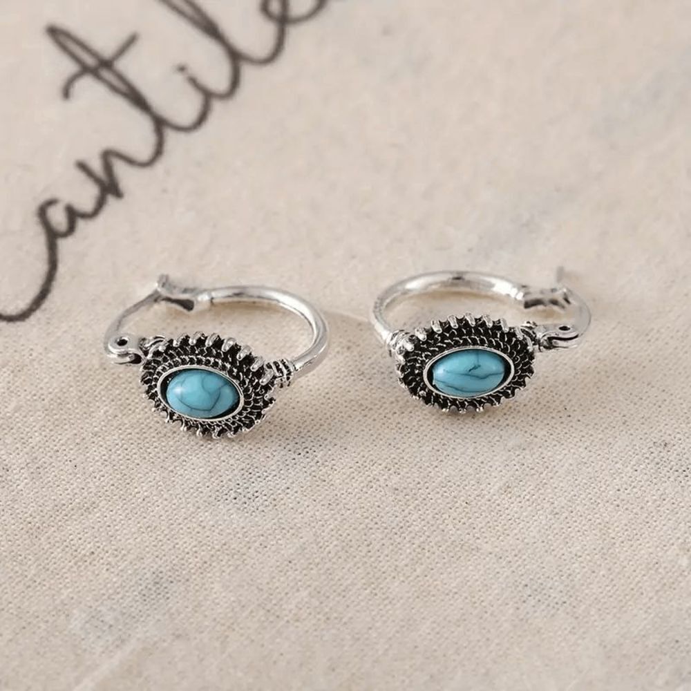 Western Boho Turquoise Hoop Earrings
